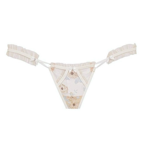 NWT FOR LOVE & LEMONS Floral Embroidered Ruffle Tulle‎ Bow Trim Thong Panty XXS - Picture 12 of 13
